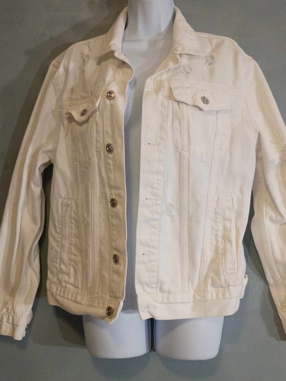 Forever 21 Men White Denim Jacket - Classic Button-Up